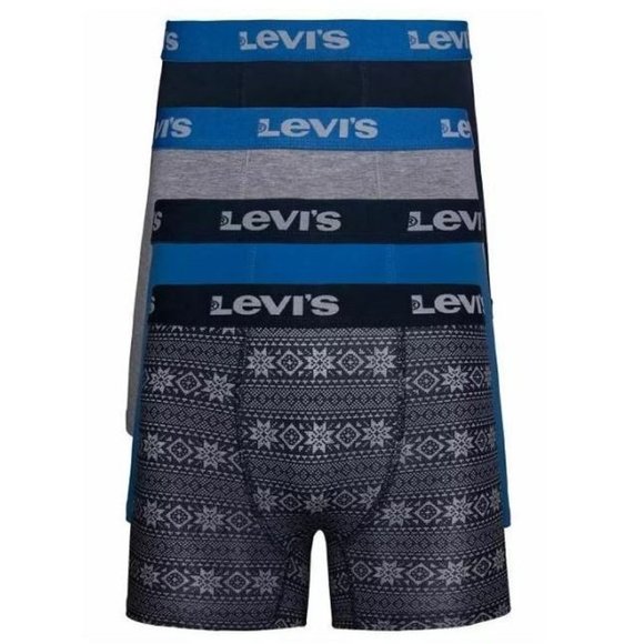 Levi's 4-Pack Men's Cotton Stretch Fair Isle Boxer Briefs Blue Assorted Combo - Picture 1 of 5